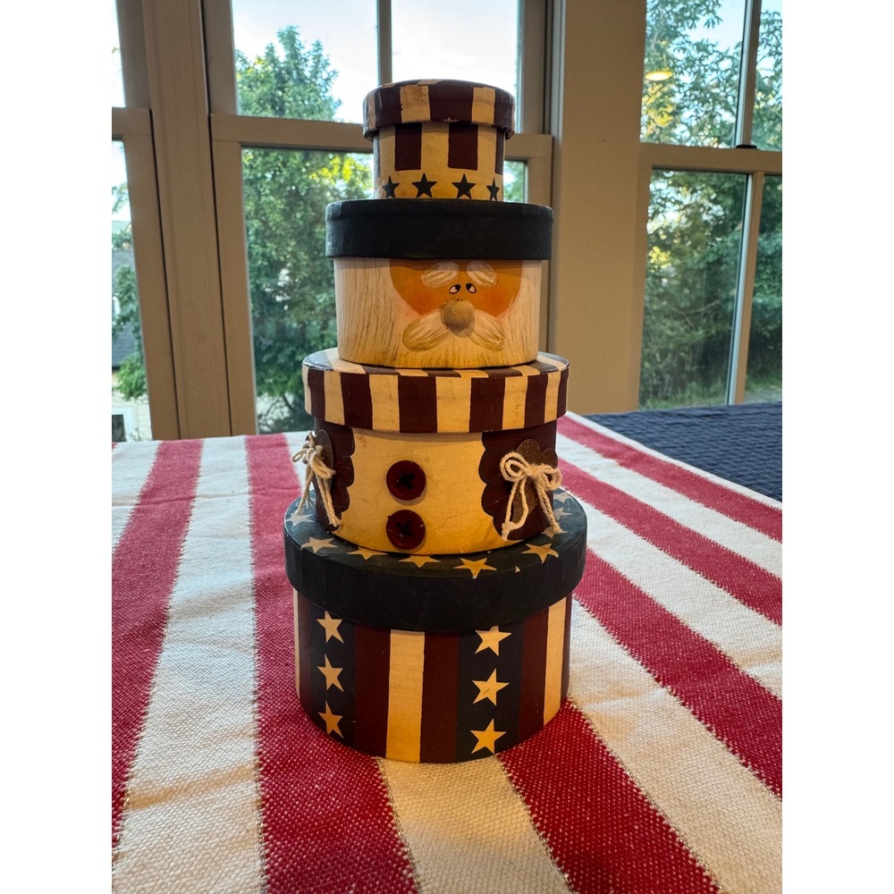 CMI Henton Patriotic Uncle Sam Santa Nesting‎ Boxes Americana Folk Art